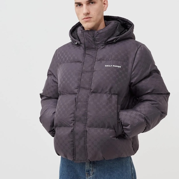 NEW Daily Paper NAVAN Monogram Puffer Jacket Mens XS Grey